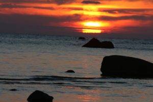 rock, Sea, Sunset