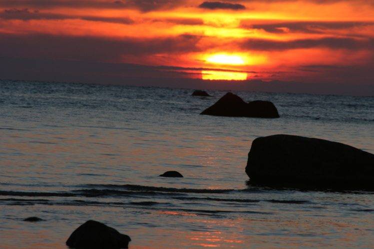 rock, Sea, Sunset HD Wallpaper Desktop Background