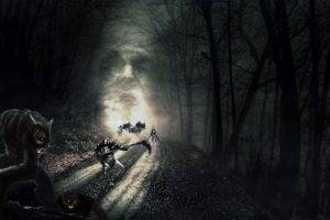 dark, Horror, Knights, Werewolves, Forest