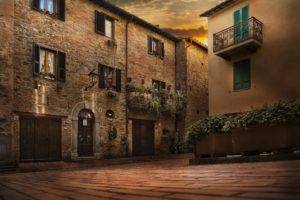 architecture, Town, House, Building, Italy, Street, Balconies, Window, Clouds, Sunset