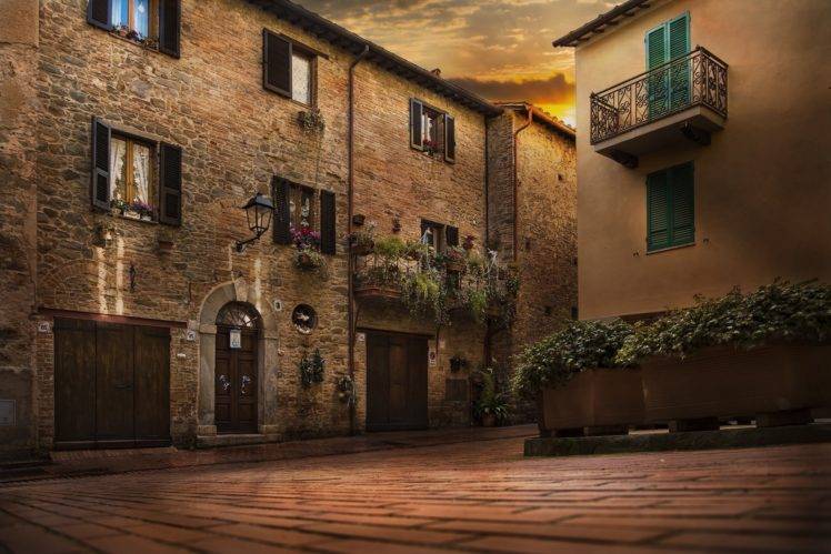 architecture, Town, House, Building, Italy, Street, Balconies, Window, Clouds, Sunset HD Wallpaper Desktop Background