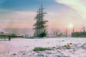 St. Petersburg, City, Ship, Winter, Ice