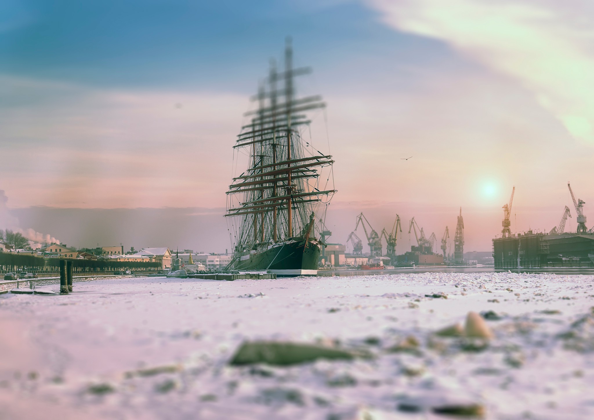 St. Petersburg, City, Ship, Winter, Ice Wallpaper