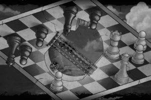 optical illusion, Monochrome, Chess, Board games, Pawns, Curtains, Drawing, Artwork, Clouds