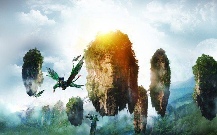 Avatar, Neytiri, Floating island, Flying HD Wallpaper Desktop Background