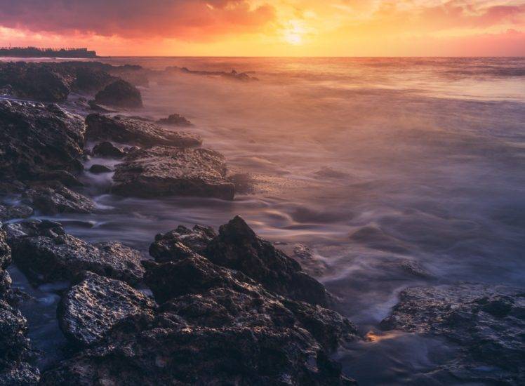 sunset, Sea, Rock, Water HD Wallpaper Desktop Background