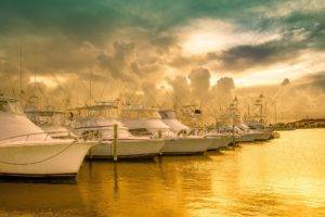 yachts, Sea, Clouds, Sunset