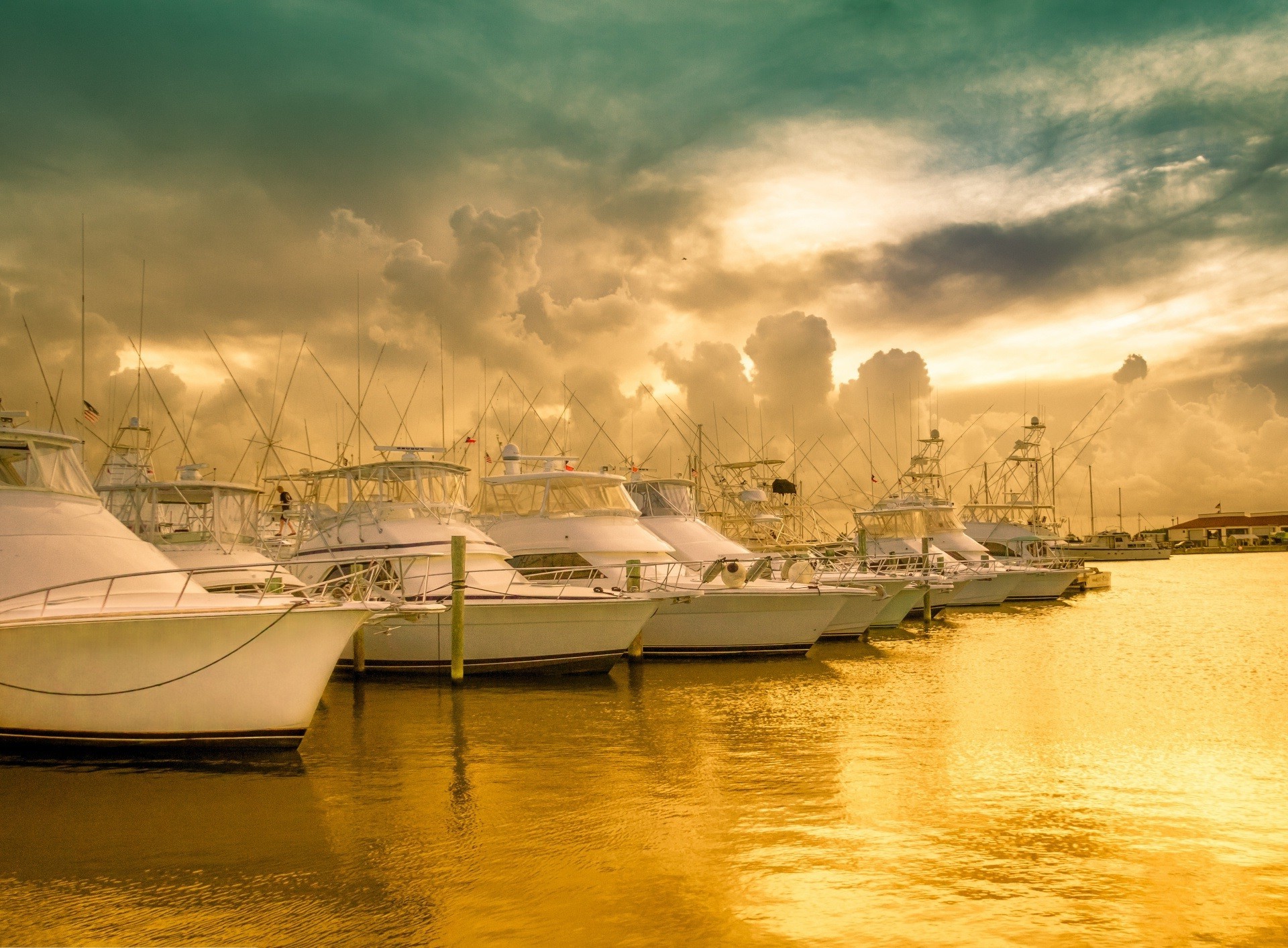 yachts, Sea, Clouds, Sunset Wallpaper