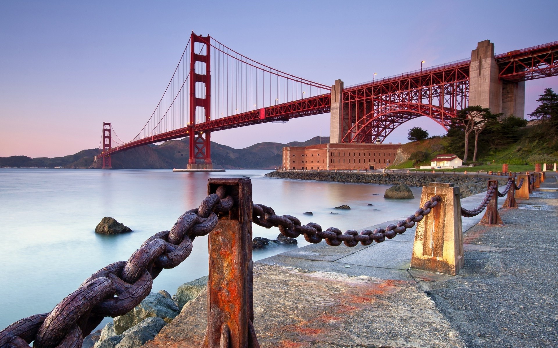 Golden Gate Bridge, Bridge, Architecture, Chains, Sea, Water, Rust Wallpaper
