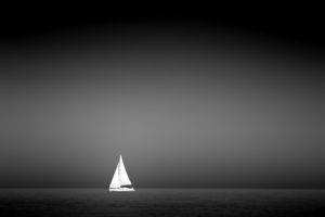 monochrome, Sky, Sea, Boat, Horizon