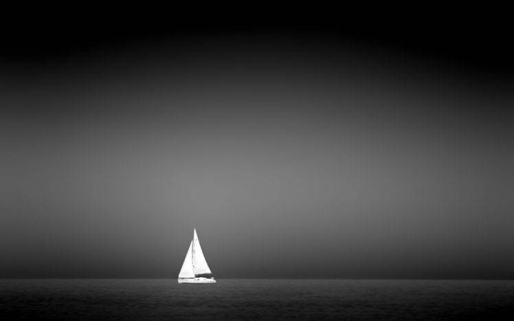 monochrome, Sky, Sea, Boat, Horizon HD Wallpaper Desktop Background