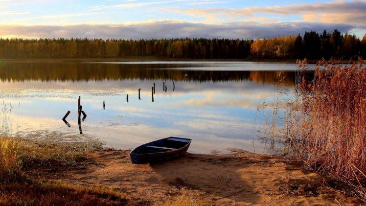 landscape, Boat, Vehicle, Fall, Nature HD Wallpaper Desktop Background