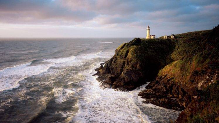 lighthouse, Coast, Sea, Horizon, Clouds, Sky HD Wallpaper Desktop Background