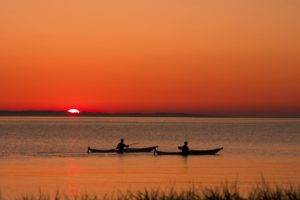 sunset, Kayaks