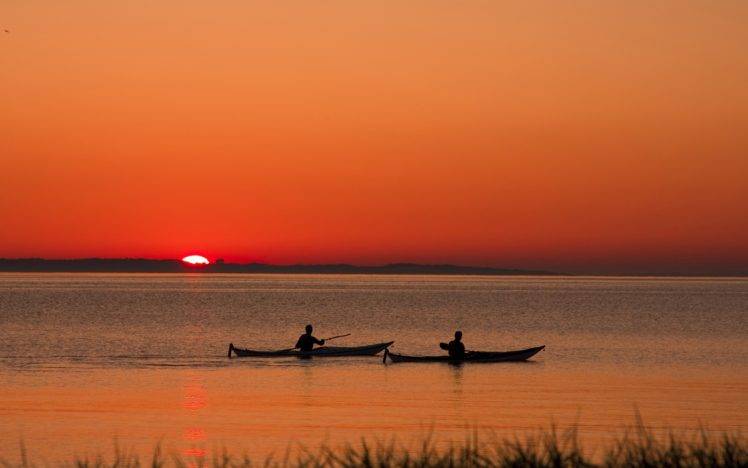 sunset, Kayaks HD Wallpaper Desktop Background