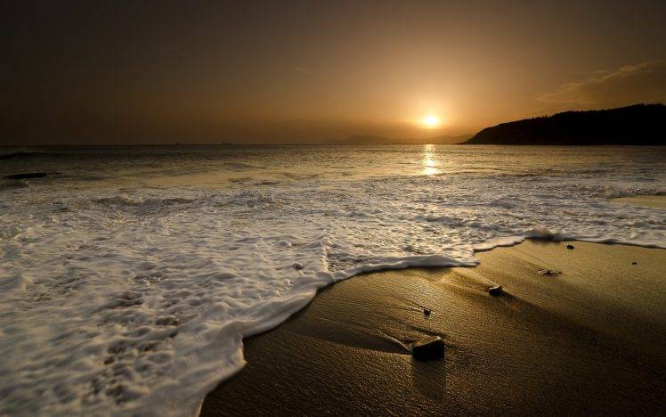 beach, Sea, Sand, Sunlight, Silhouette, Landscape HD Wallpaper Desktop Background