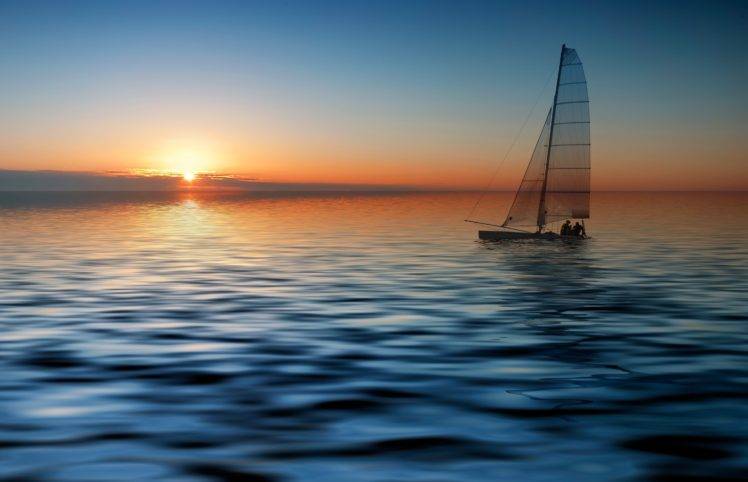 sea, Sailboats, Boat, Sun, Landscape, Reflection HD Wallpaper Desktop Background