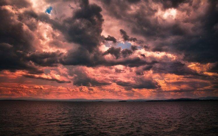 sea, Overcast, Sunset, Clouds HD Wallpaper Desktop Background