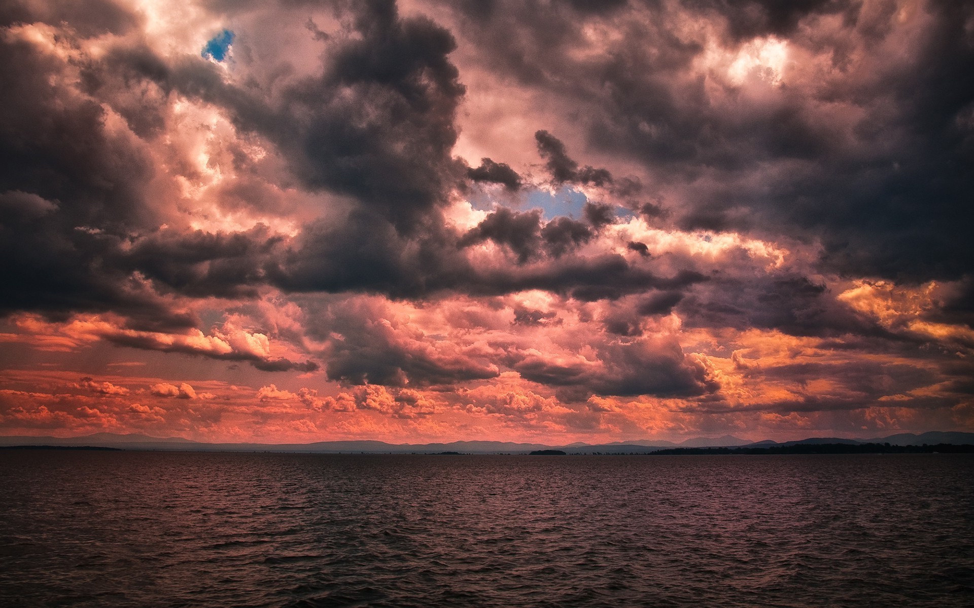 sea, Overcast, Sunset, Clouds Wallpaper