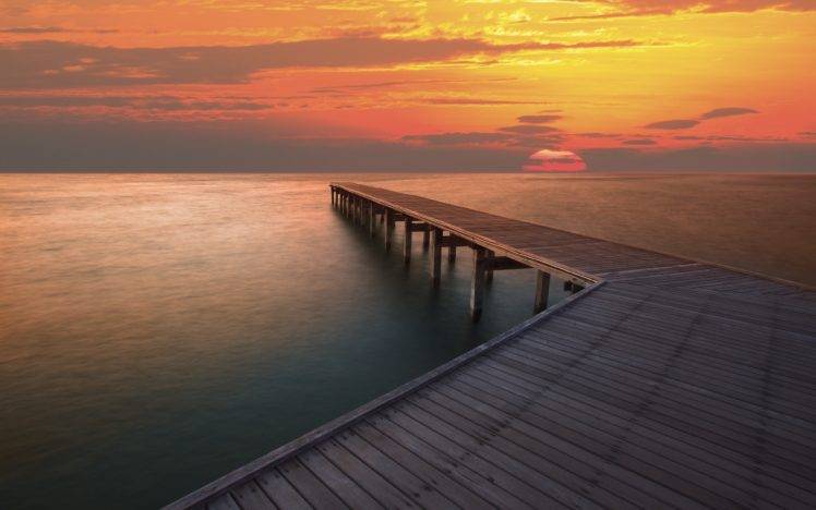 pier, Sunset HD Wallpaper Desktop Background