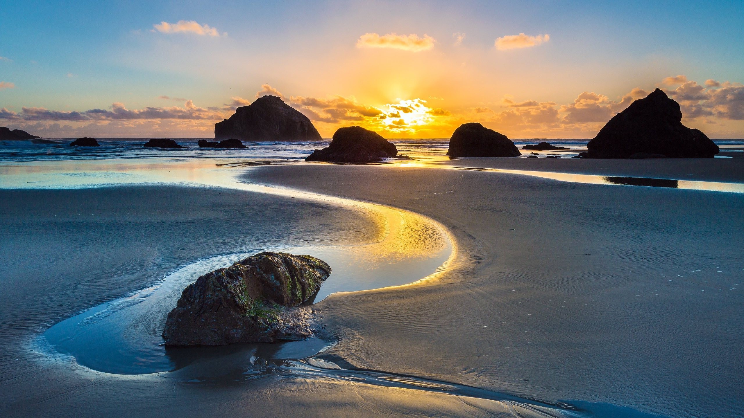 sunset, Rock, Beach, Sea Wallpaper