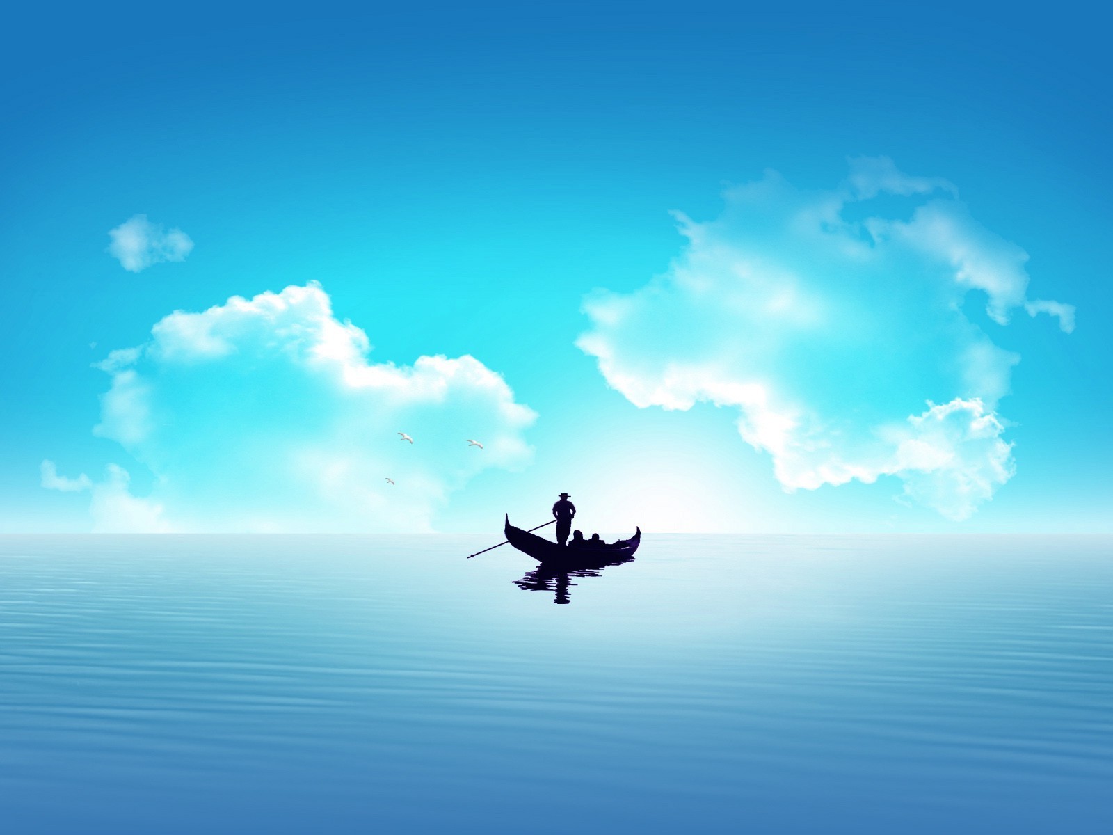 boat, Artwork, Sky, Horizon, Sea, Birds Wallpaper