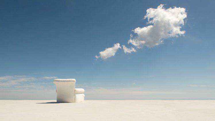 minimalism, Blue, Horizon, Clouds, Chair, White, Shadow HD Wallpaper Desktop Background