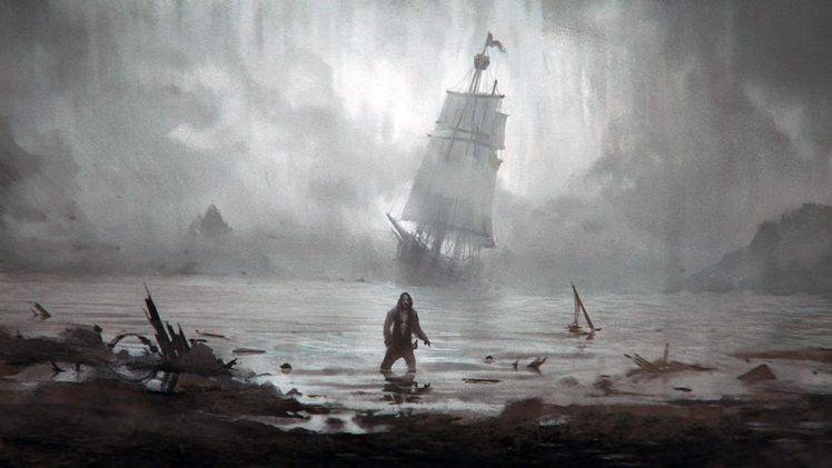 pirates, Ship, Fantasy art, Sea HD Wallpaper Desktop Background
