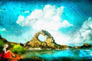 digital art, Fantasy girl, Landscape, Fantasy art, Artwork, Sea, Clouds