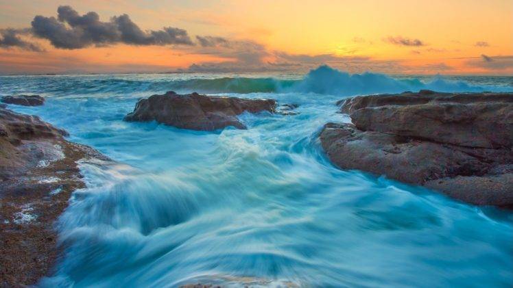 waves, Sea, Sunset HD Wallpaper Desktop Background