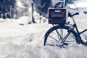 bicycle, Winter, Snow, Closeup