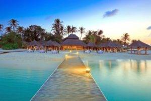 Maldives, Dock, Island, Beach, Palm trees