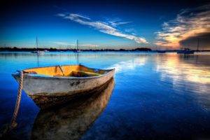 sea, Boat, Reflection