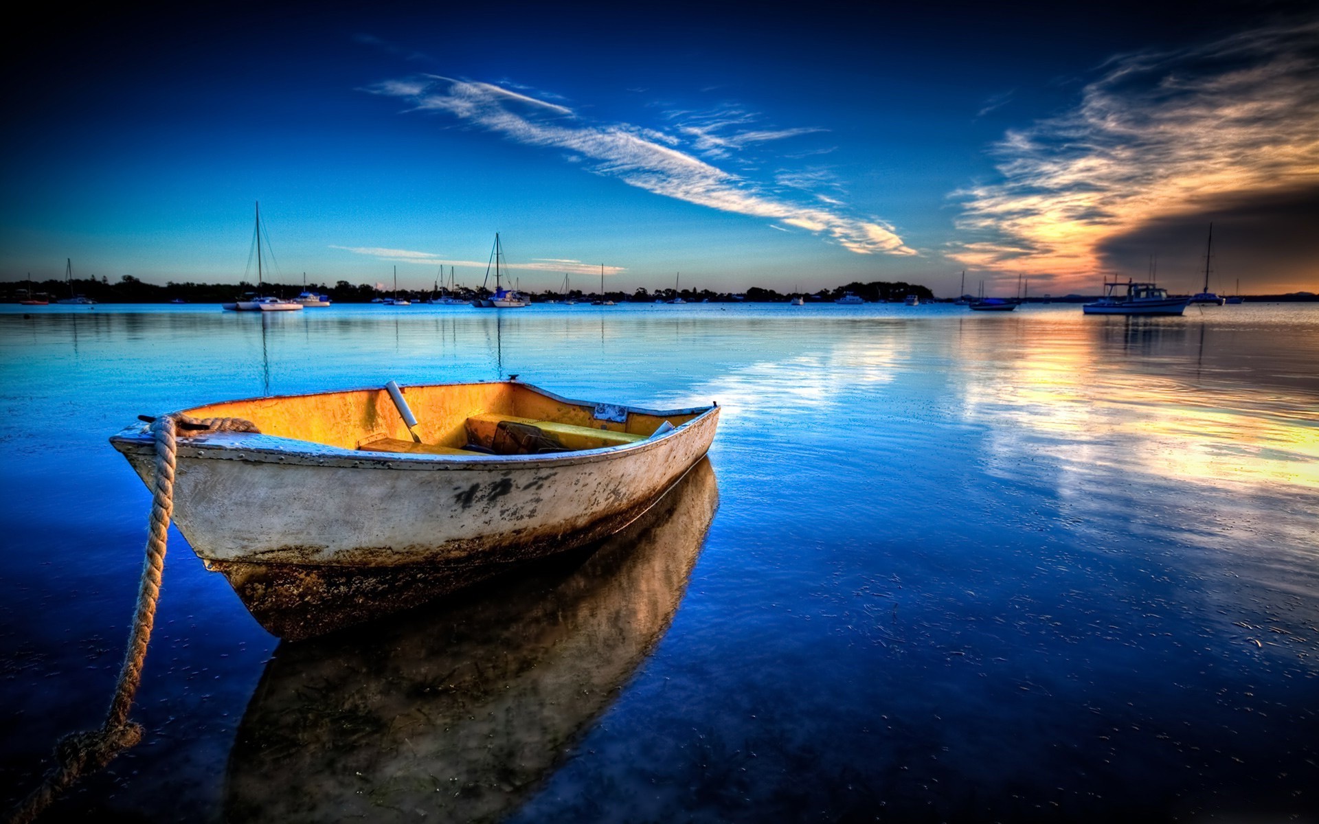 sea, Boat, Reflection Wallpaper