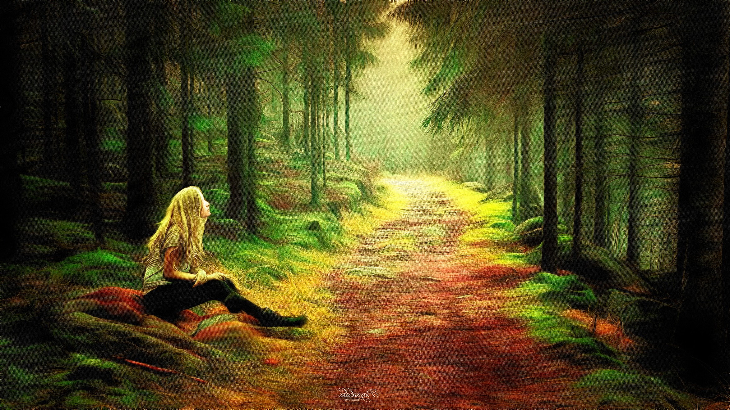 painting, Forest Wallpaper
