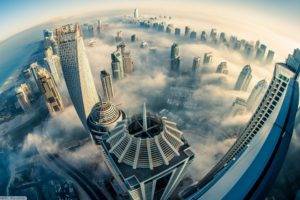 cityscape, Building, Dubai, Aerial view, Fisheye lens, Clouds