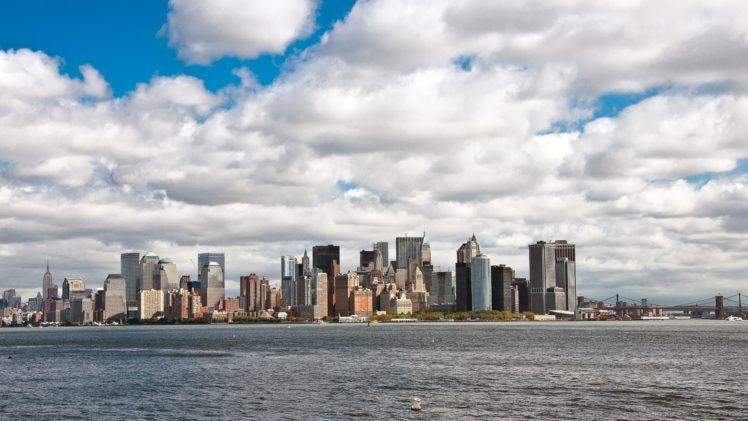 cityscape, City, Architecture, Building, Clouds, Water, Bridge, New York City, USA, Skyscraper HD Wallpaper Desktop Background