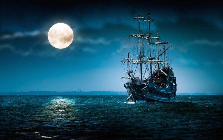 moon, Boat, Sea, Night HD Wallpaper Desktop Background