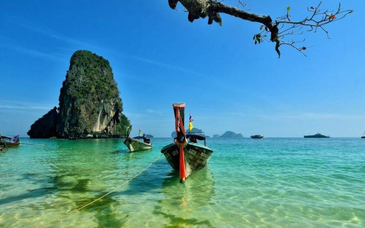 Railay Beach, Thailand, Sea, Boat HD Wallpaper Desktop Background