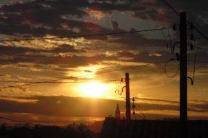 sunset, Silhouette, Clouds, Utility pole