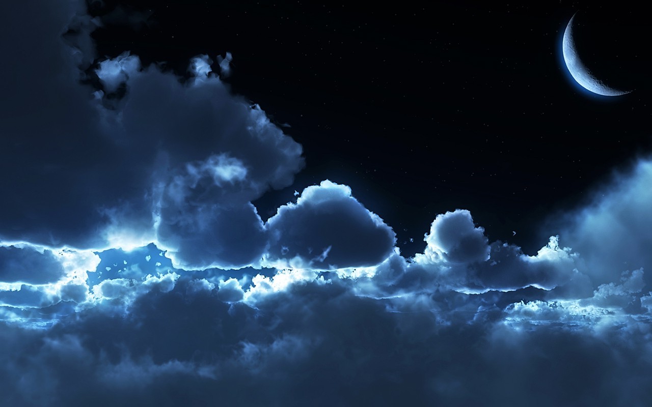 moon, Night, Stars, Clouds Wallpaper