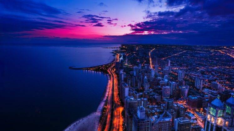 city, Night, Sea, Lights HD Wallpaper Desktop Background