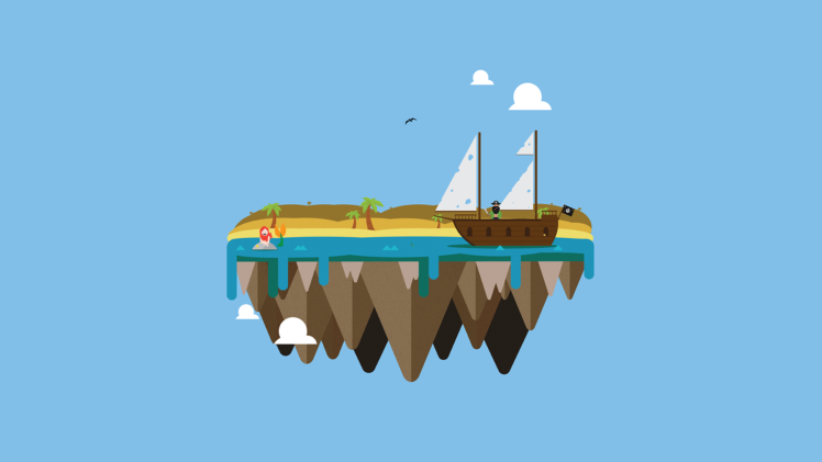 vectors, Island, Floating island, Pirates, Mermaids, Bottles, Rock, Beach, Ship HD Wallpaper Desktop Background