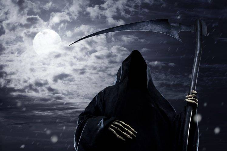 Grim Reaper, Moon, Clouds, Rain, Scythe HD Wallpaper Desktop Background