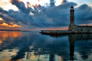 lighthouse, Water, Photography, Clouds, Depth of field, Sunset