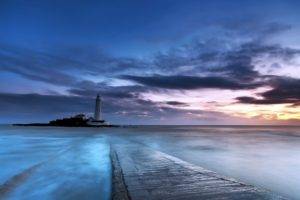 lighthouse, Blues rock, Path, Water, Clouds, Photography