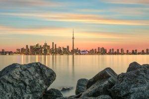Toronto, Long exposure, Water, Building, City, Sunset, Rock, Canada, Skyline