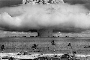 mushroom clouds, Monochrome, Atomic bomb