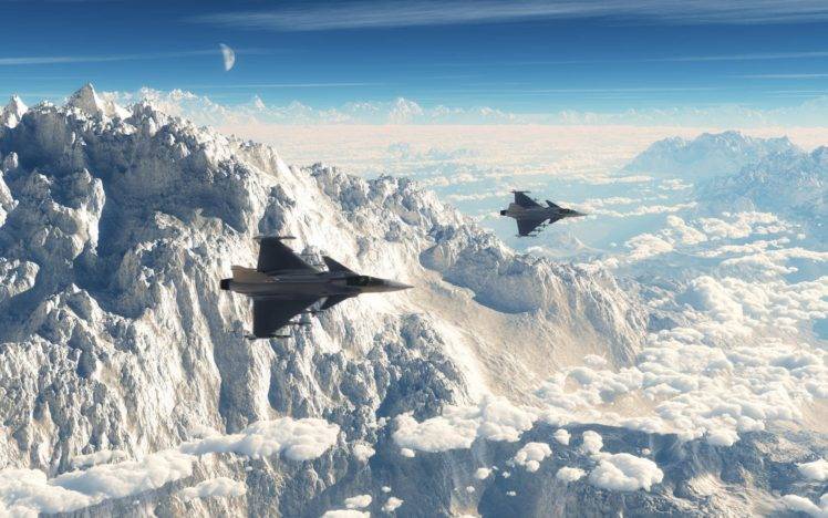 mountain, Snow, Winter, Jet fighter, JAS 39 Gripen HD Wallpaper Desktop Background