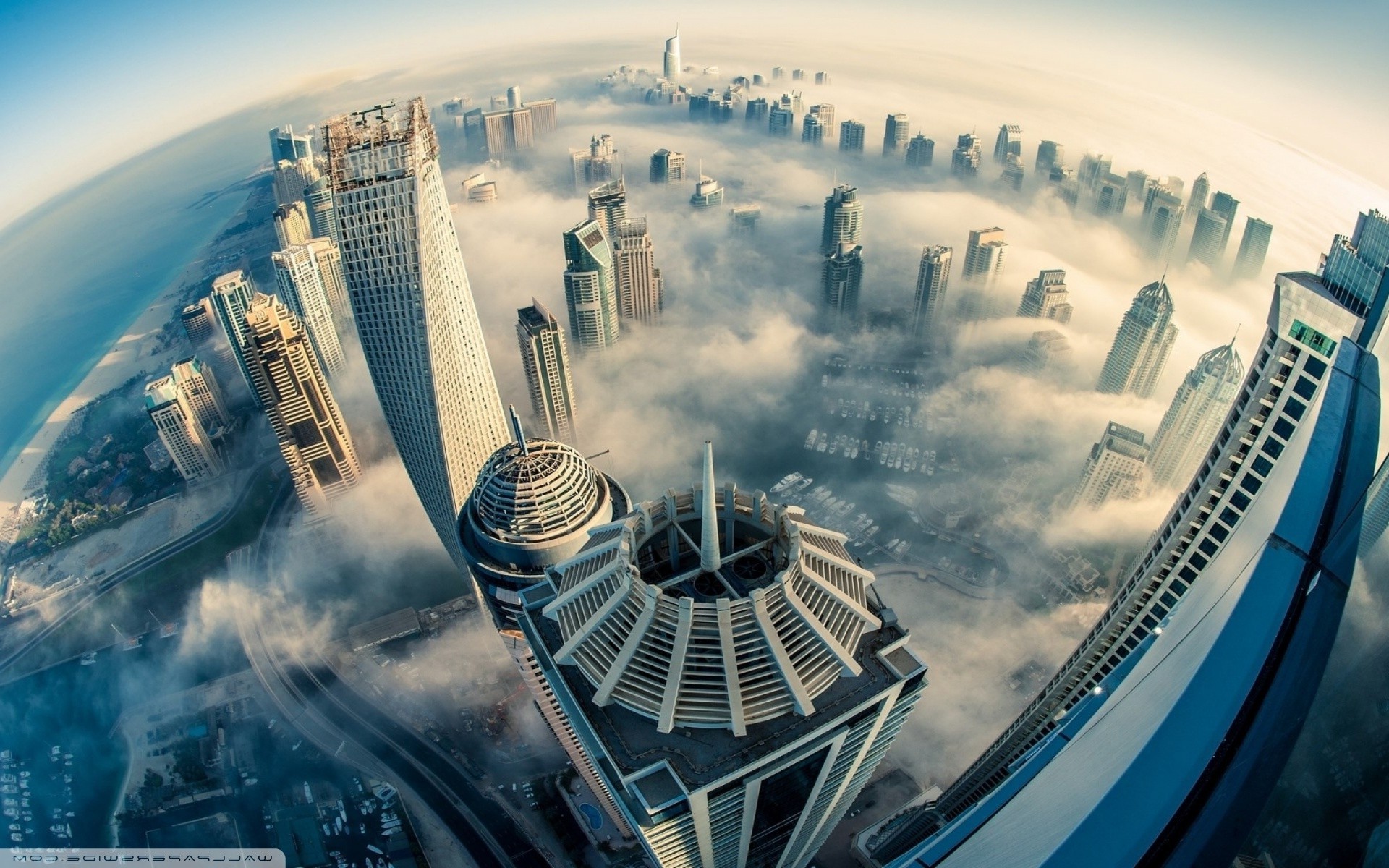 heights, Clouds, Sky lanterns, Skyscraper, City, Photography, Dubai